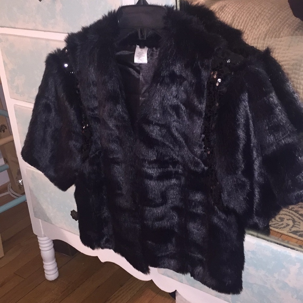 Faux fur black evening beaded wrap/shawl